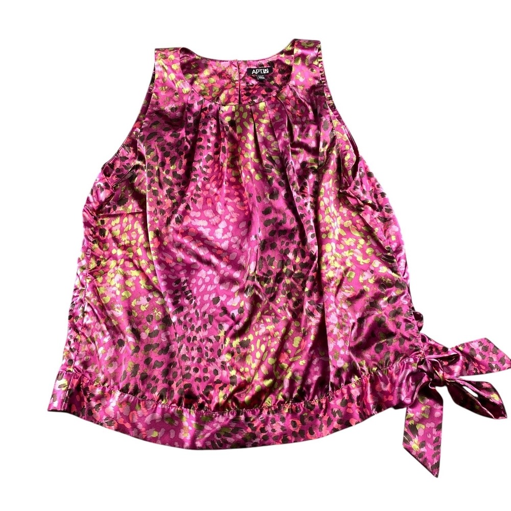 APT 9 PXL Sleeveless Pleated Front Tie Side Blouse Top Pink Animal Print 921